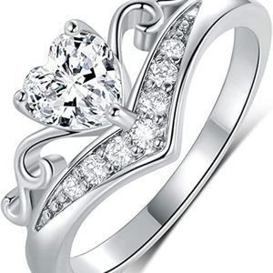 18K White Gold / Black Gun Plated Heart Fire Opal / CZ Promise Engagement Rings